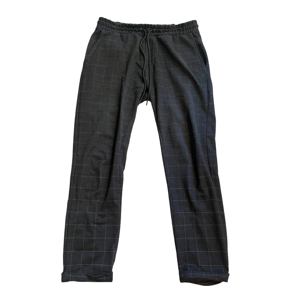 Pull & Bear pull on pants plaid dark grey size large